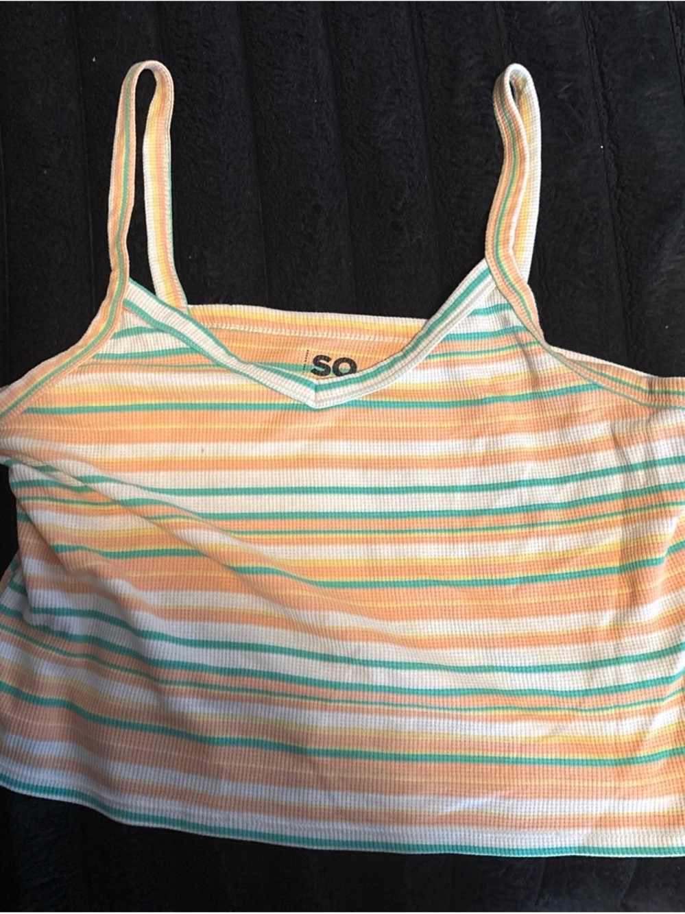 SO Striped Ribbed Cropped Cami in Yellow, White & Mint